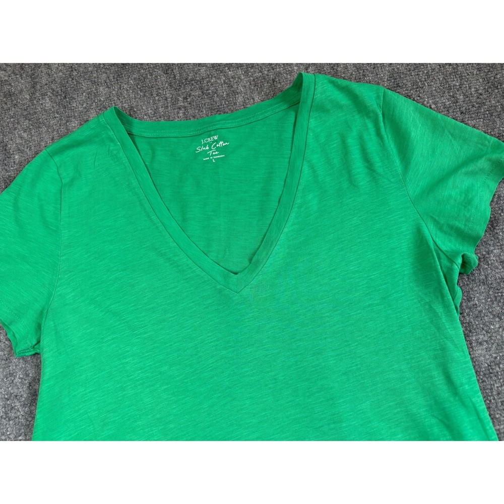 J.Crew Slub Cotton Tee Green V-Neck Short Sleeve T-Shirt Womens Large